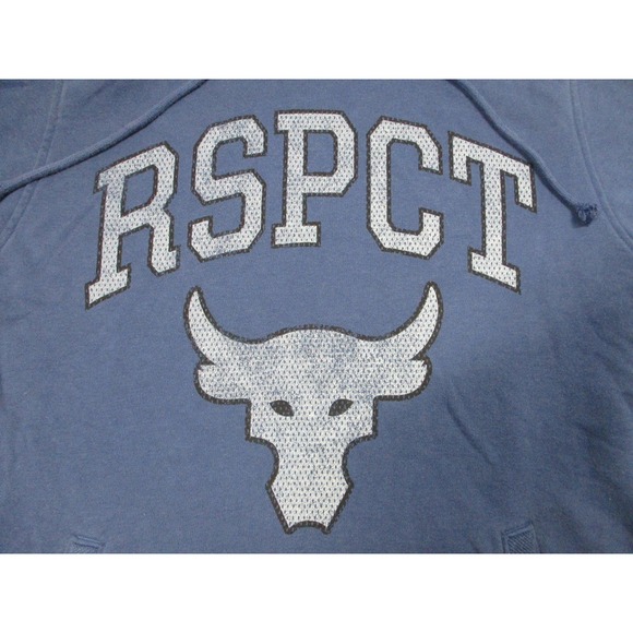 Under Armour Project Rock Hoodie Mens Medium Blue RSPECT Bull Logo‎ Short Sleeve - Picture 2 of 8